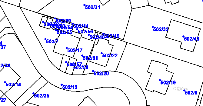 Parcela st. 502/22 v KÚ Horky u Tábora, Katastrální mapa