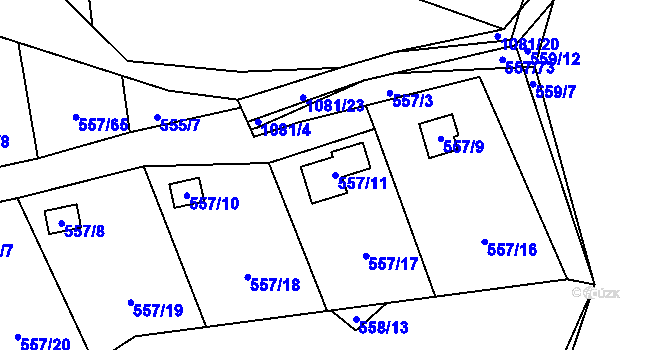 Parcela st. 557/11 v KÚ Horky u Tábora, Katastrální mapa