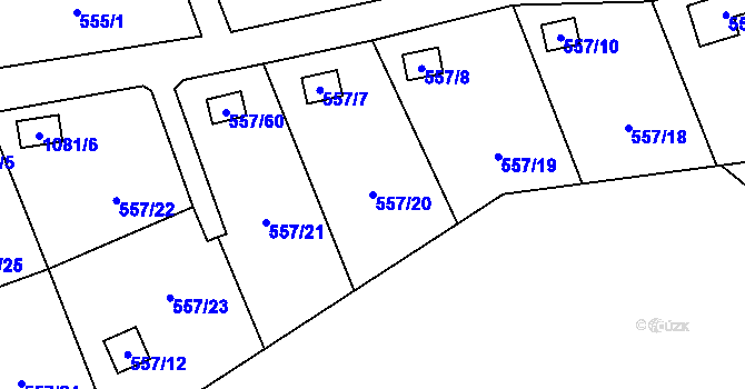 Parcela st. 557/20 v KÚ Horky u Tábora, Katastrální mapa