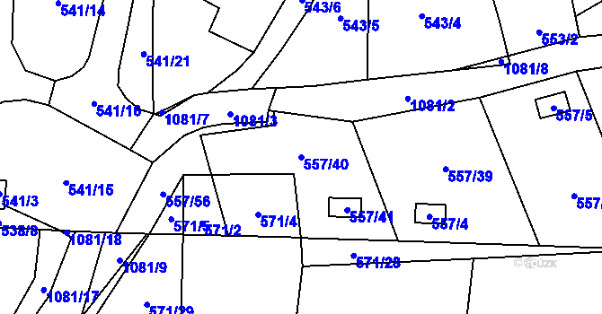 Parcela st. 557/40 v KÚ Horky u Tábora, Katastrální mapa