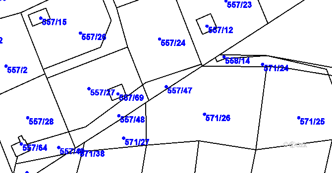 Parcela st. 557/47 v KÚ Horky u Tábora, Katastrální mapa