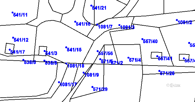 Parcela st. 557/56 v KÚ Horky u Tábora, Katastrální mapa