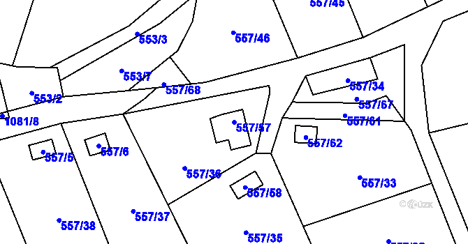 Parcela st. 557/57 v KÚ Horky u Tábora, Katastrální mapa