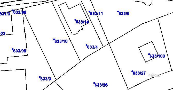 Parcela st. 633/4 v KÚ Horky u Tábora, Katastrální mapa