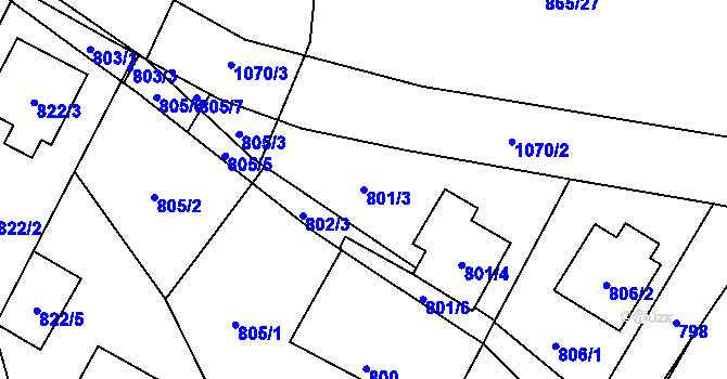 Parcela st. 801/3 v KÚ Horky u Tábora, Katastrální mapa