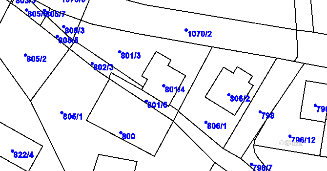 Parcela st. 801/4 v KÚ Horky u Tábora, Katastrální mapa
