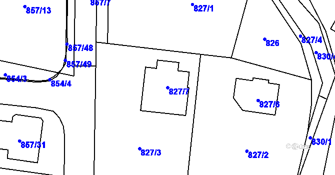 Parcela st. 827/7 v KÚ Horky u Tábora, Katastrální mapa