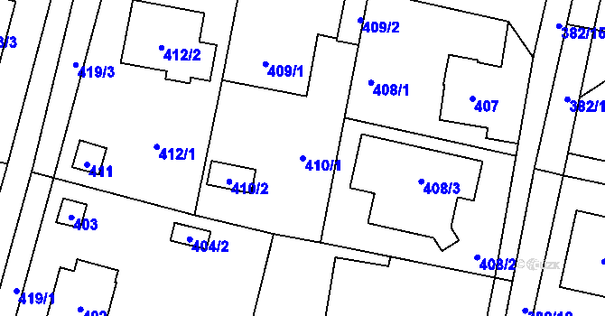 Parcela st. 410/1 v KÚ Horky u Tábora, Katastrální mapa