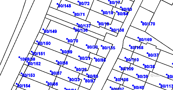 Parcela st. 80/20 v KÚ Horky u Tábora, Katastrální mapa