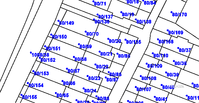 Parcela st. 80/21 v KÚ Horky u Tábora, Katastrální mapa