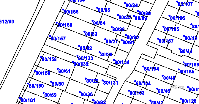 Parcela st. 80/28 v KÚ Horky u Tábora, Katastrální mapa
