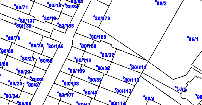 Parcela st. 80/37 v KÚ Horky u Tábora, Katastrální mapa