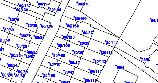 Parcela st. 80/38 v KÚ Horky u Tábora, Katastrální mapa