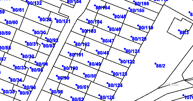Parcela st. 80/48 v KÚ Horky u Tábora, Katastrální mapa