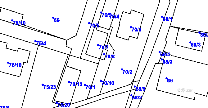 Parcela st. 70/8 v KÚ Horky u Tábora, Katastrální mapa