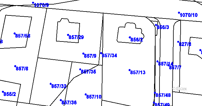 Parcela st. 857/34 v KÚ Horky u Tábora, Katastrální mapa