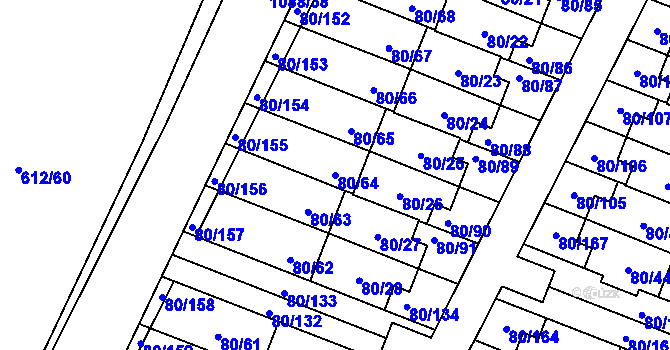 Parcela st. 80/64 v KÚ Horky u Tábora, Katastrální mapa