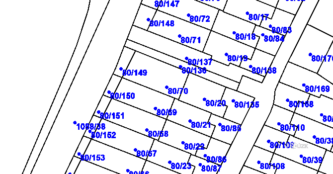 Parcela st. 80/70 v KÚ Horky u Tábora, Katastrální mapa