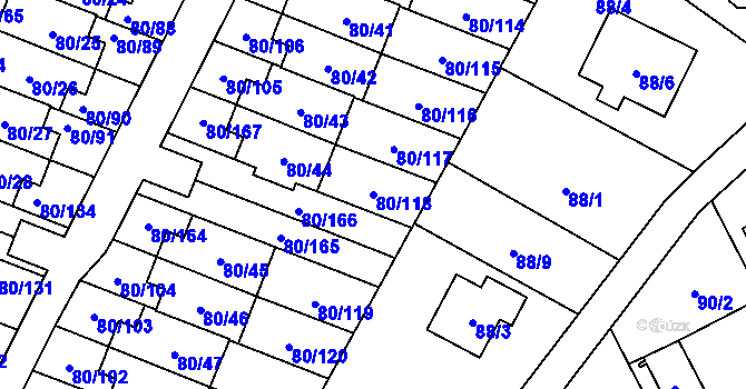 Parcela st. 80/118 v KÚ Horky u Tábora, Katastrální mapa