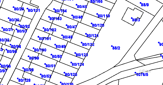 Parcela st. 80/122 v KÚ Horky u Tábora, Katastrální mapa