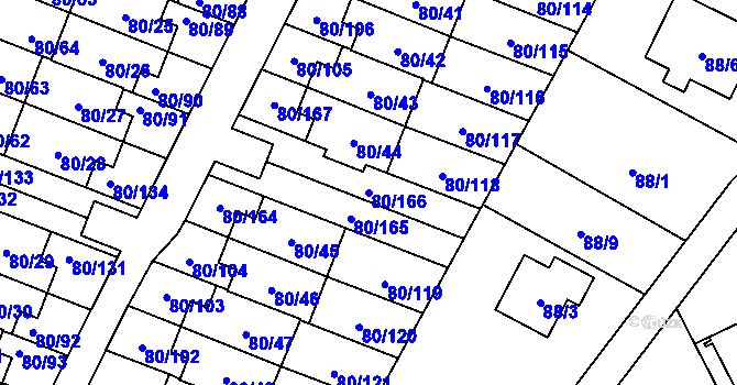 Parcela st. 80/166 v KÚ Horky u Tábora, Katastrální mapa