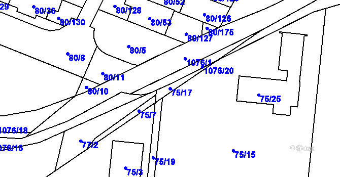 Parcela st. 75/17 v KÚ Horky u Tábora, Katastrální mapa