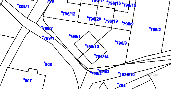 Parcela st. 796/13 v KÚ Horky u Tábora, Katastrální mapa