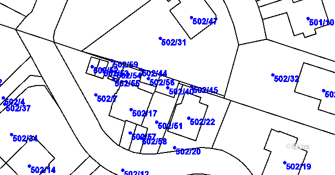 Parcela st. 502/40 v KÚ Horky u Tábora, Katastrální mapa