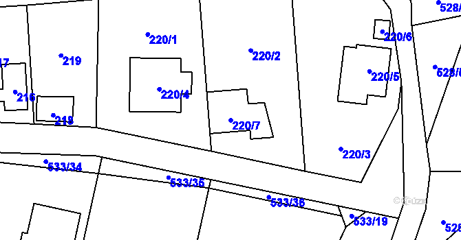 Parcela st. 220/7 v KÚ Horky u Tábora, Katastrální mapa