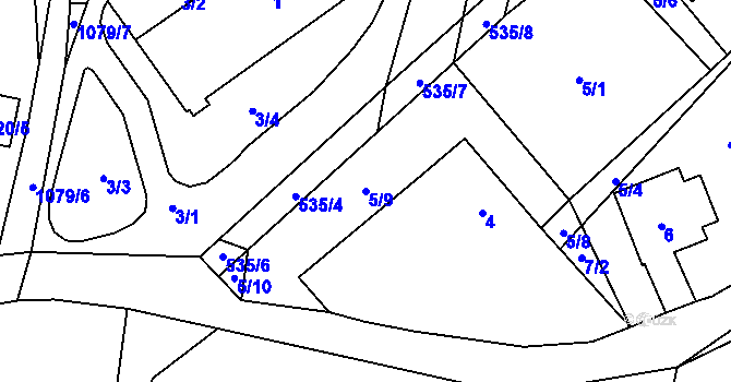 Parcela st. 5/9 v KÚ Horky u Tábora, Katastrální mapa
