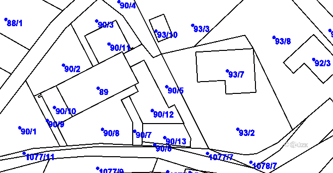 Parcela st. 90/5 v KÚ Horky u Tábora, Katastrální mapa