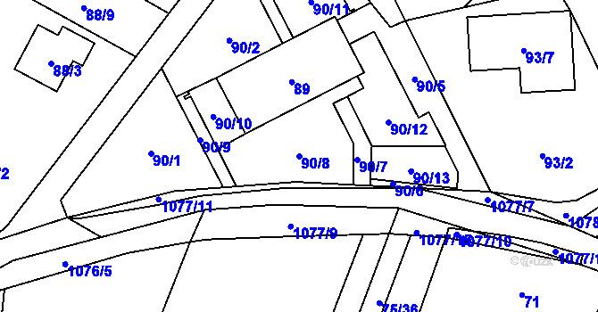Parcela st. 90/8 v KÚ Horky u Tábora, Katastrální mapa