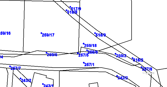 Parcela st. 259/18 v KÚ Horky u Tábora, Katastrální mapa