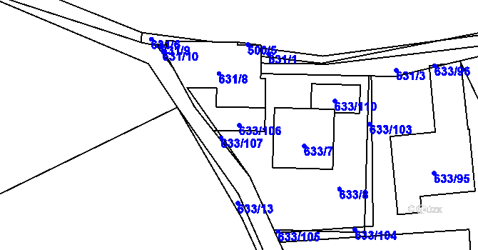 Parcela st. 633/106 v KÚ Horky u Tábora, Katastrální mapa