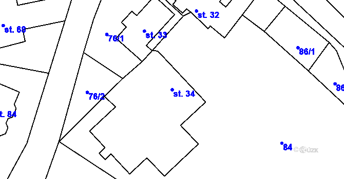 Parcela st. 34 v KÚ Horky, Katastrální mapa