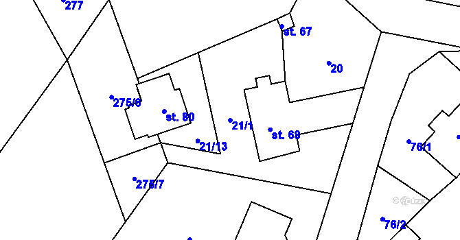 Parcela st. 21/1 v KÚ Horky, Katastrální mapa