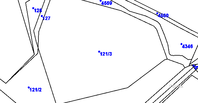 Parcela st. 121/3 v KÚ Horky, Katastrální mapa
