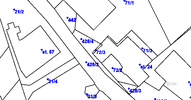 Parcela st. 72/3 v KÚ Horky, Katastrální mapa