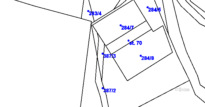 Parcela st. 387/3 v KÚ Horky, Katastrální mapa