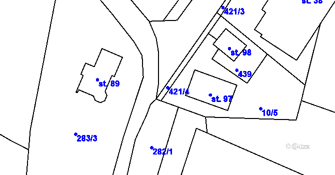 Parcela st. 421/4 v KÚ Horky, Katastrální mapa