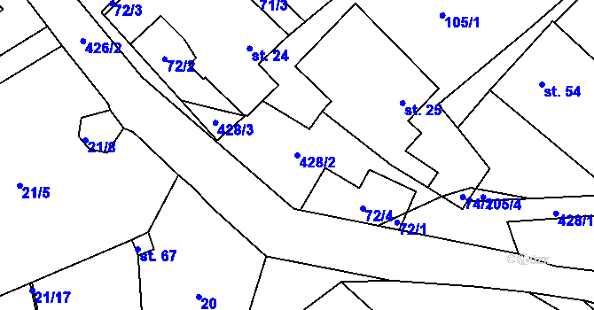 Parcela st. 428/2 v KÚ Horky, Katastrální mapa