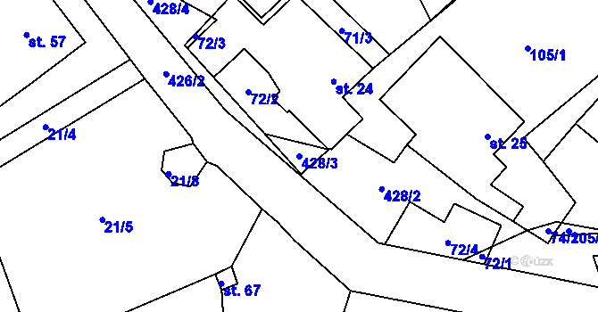 Parcela st. 428/3 v KÚ Horky, Katastrální mapa