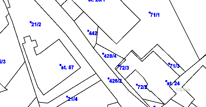 Parcela st. 428/4 v KÚ Horky, Katastrální mapa