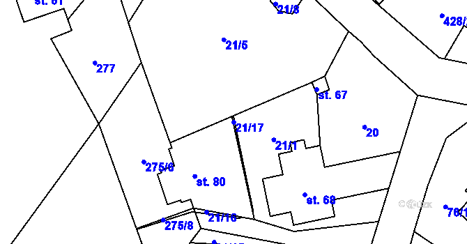 Parcela st. 21/17 v KÚ Horky, Katastrální mapa