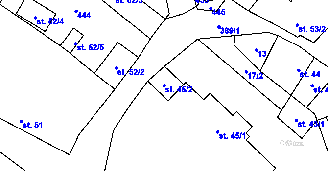 Parcela st. 45/2 v KÚ Horky nad Jizerou, Katastrální mapa