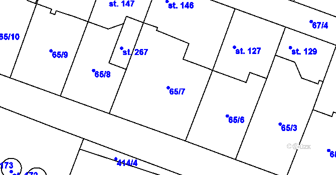 Parcela st. 65/7 v KÚ Horky nad Jizerou, Katastrální mapa
