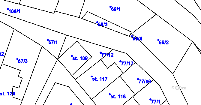 Parcela st. 77/12 v KÚ Horky nad Jizerou, Katastrální mapa