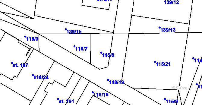 Parcela st. 115/6 v KÚ Horky nad Jizerou, Katastrální mapa