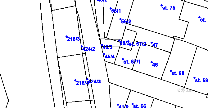 Parcela st. 45/4 v KÚ Horky nad Jizerou, Katastrální mapa