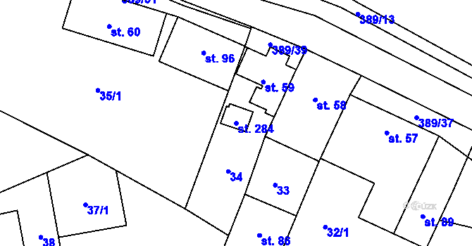 Parcela st. 284 v KÚ Horky nad Jizerou, Katastrální mapa